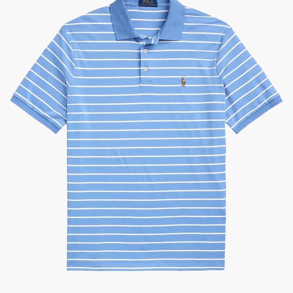 Polo by Ralph Lauren Men's Light Blue and White Striped Polo